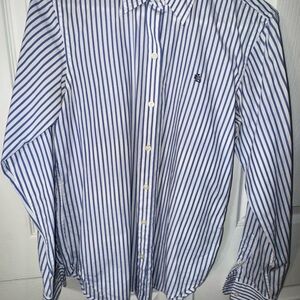 Women’s Lauren Ralph Lauren White and Blue Vertical Stripe Button-Up Shirt